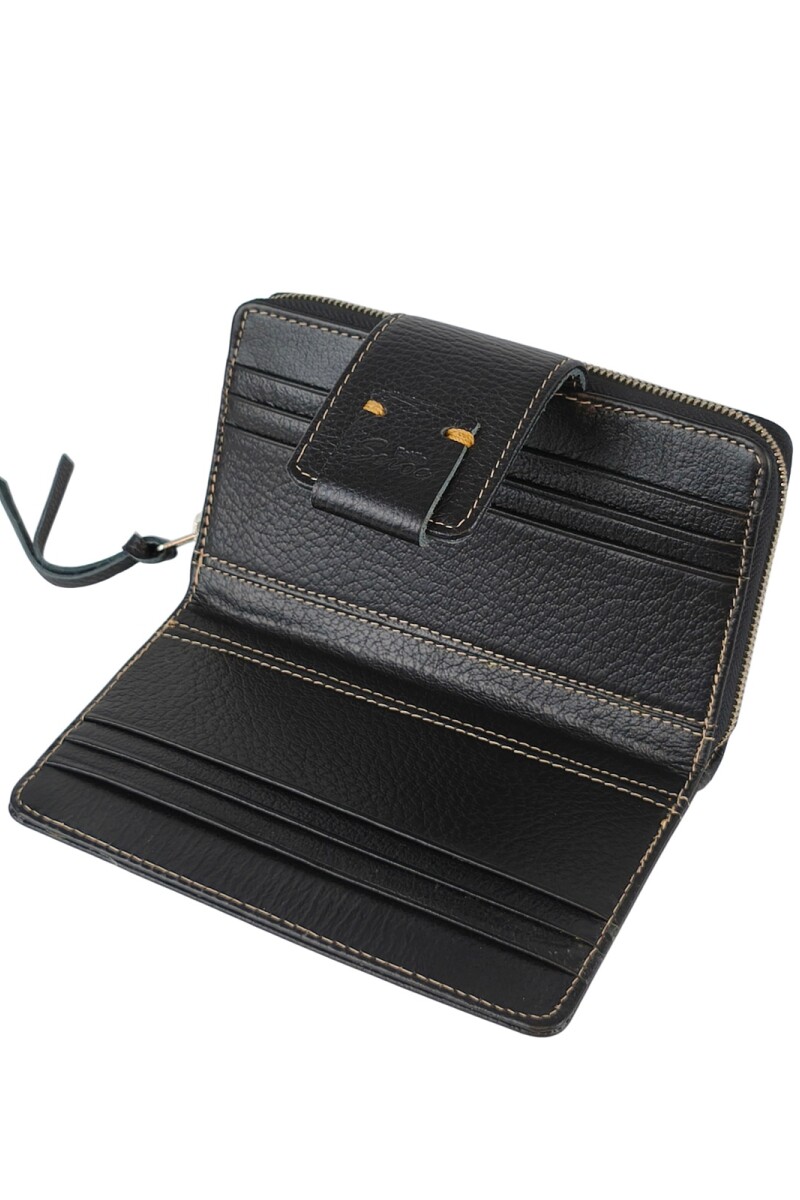 Monedero con tarjetero y costura a mano Negro