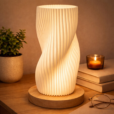 Lámpara veladora Torneada con base en madera - 12x22cm Blanco