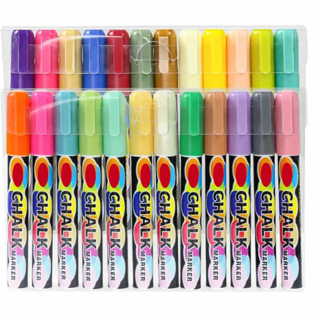 Set X24 Marcadores Tiza Líquida Punta Reversible Chalk Neon Brillo P/ Vidrio, Papel, etc Esc001001