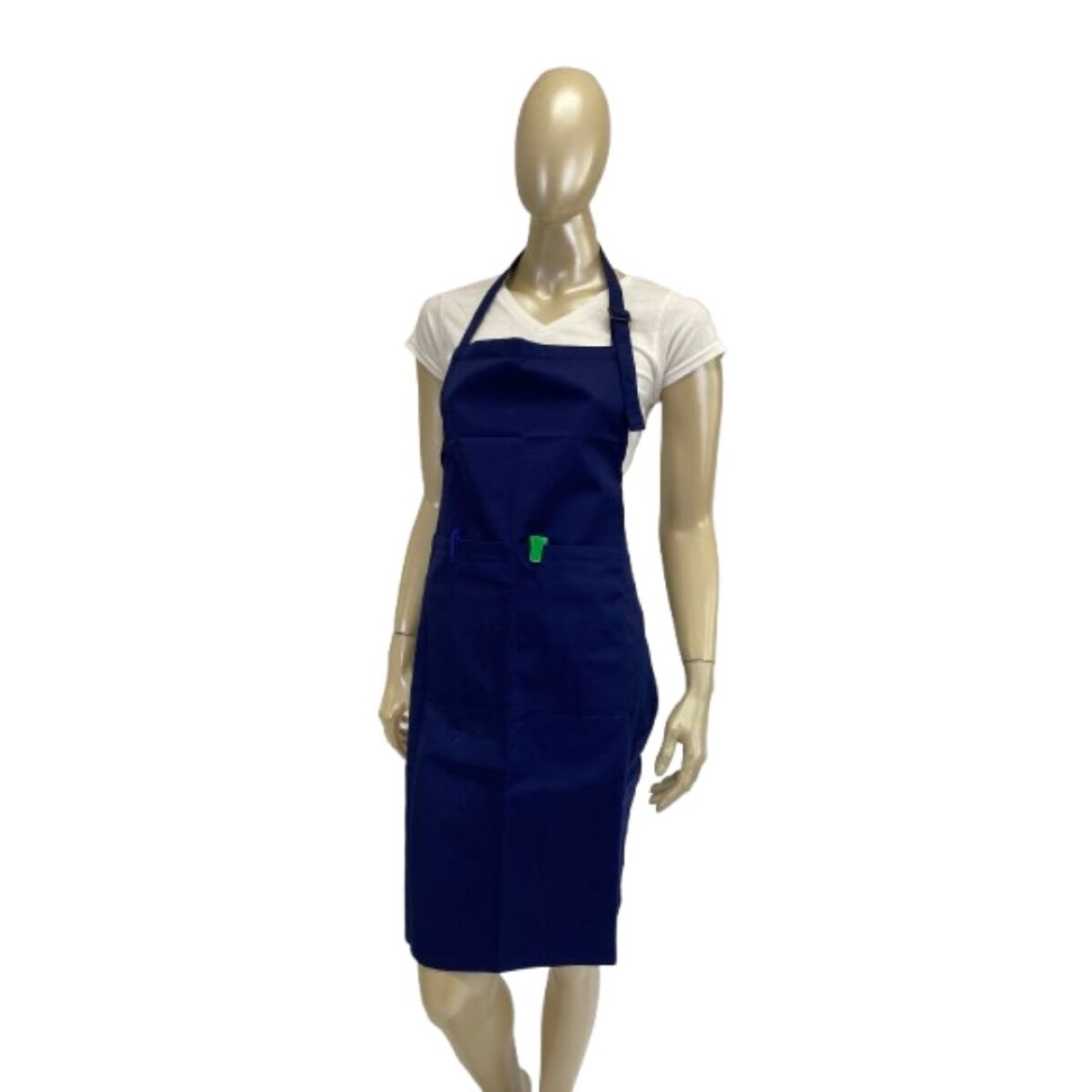 Delantal básico, con peto, dos bolsillos y cuello ajustable - Azul marino 