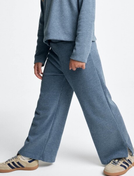 PANTALONES DE PUNTO DE PIERNA ANCHA AZUL