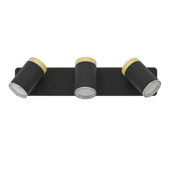 Aplique spot de pared acero negro y madera 3xGU10 EG6412