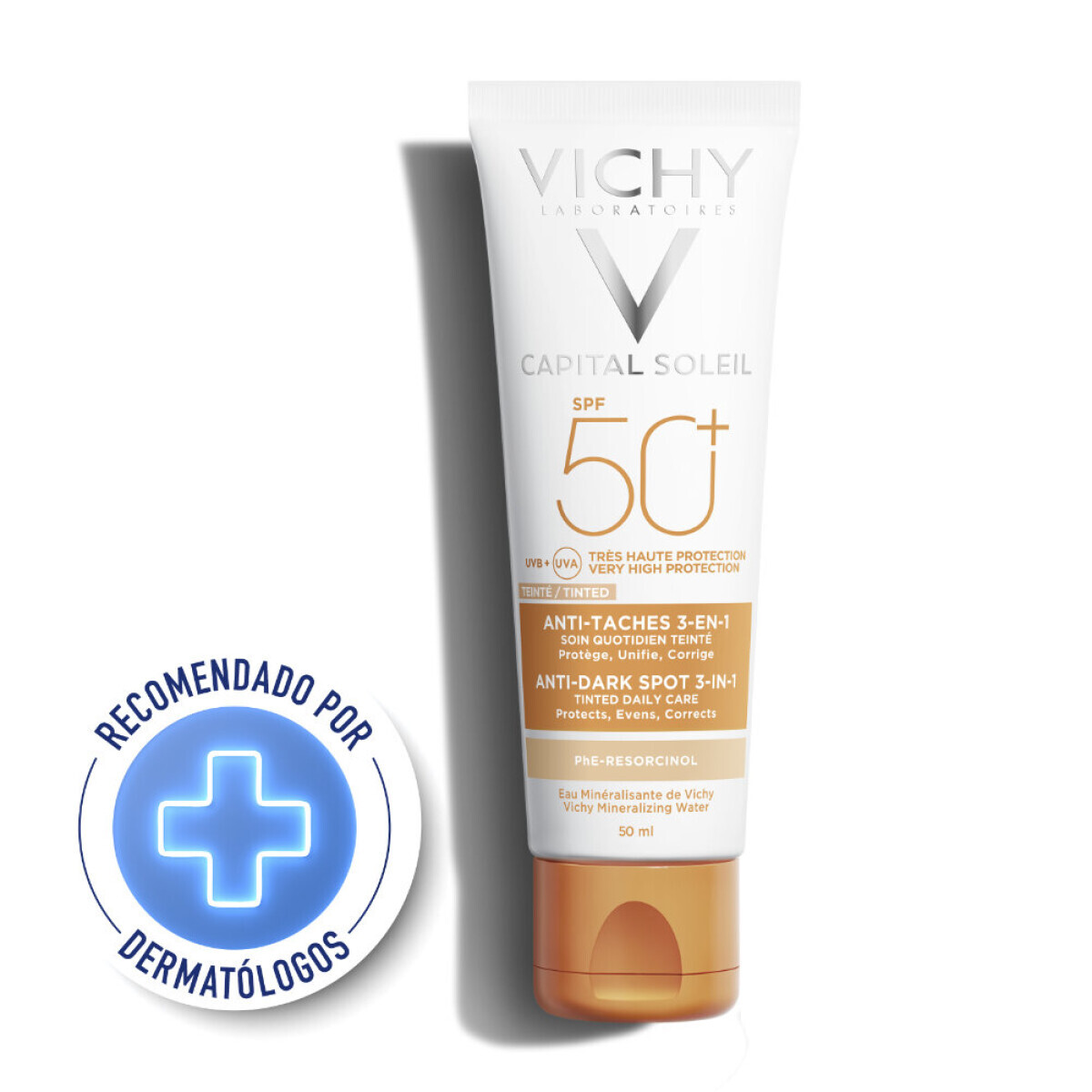 Vichy Capital Soleil SPF 50 Anti-Manchas 3 en 1 con Color 50 ml | Protección Solar y Corrección del Tono