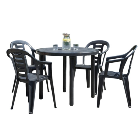 Juego De 4 Sillas Y Mesa Redonda Plastico Negro Juego De 4 Sillas Y Mesa Redonda Plastico Negro
