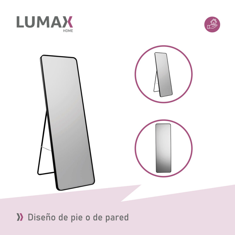 Espejo de pie o pared Glamour Lumax 170x65 cm living dormitorio Negro