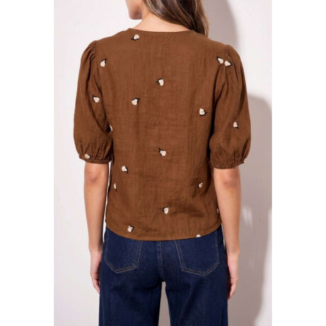 Blusa Viscosa Bordada Marron