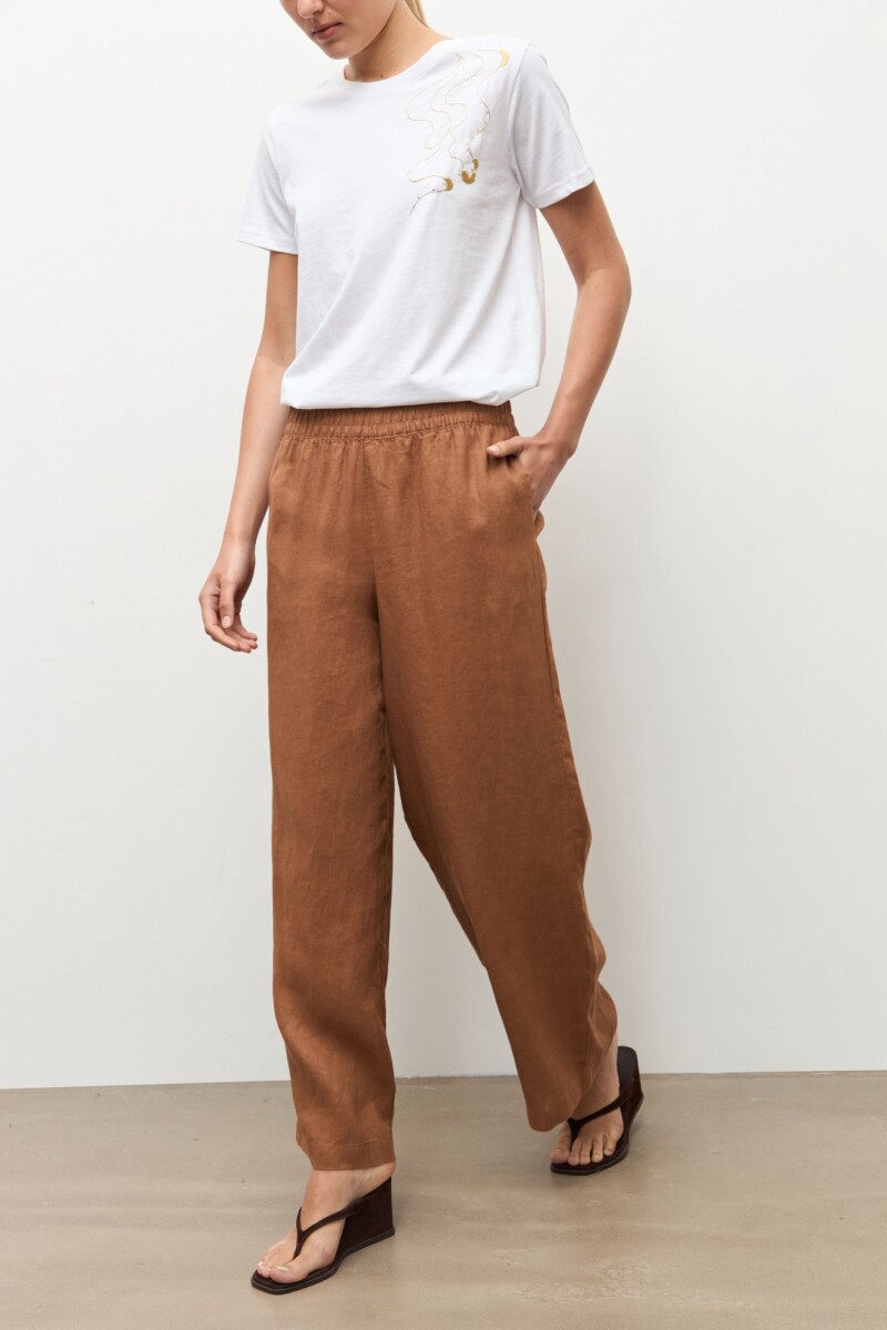 Pantalón pijama 100% Lino camel