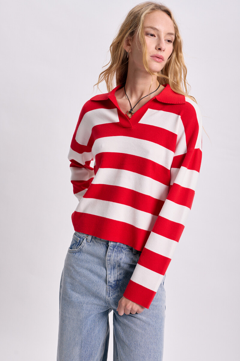 Buzo punto cuello polo Rojo