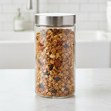 Frasco de vidrio cilíndrico con tapa 1,8 lts rosca metal PLATA