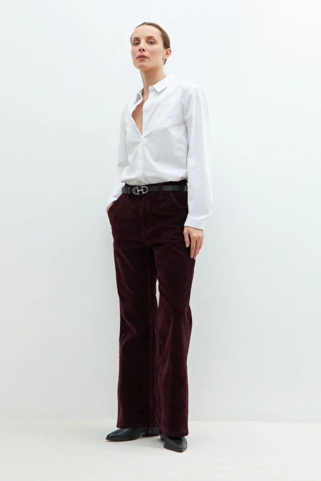 Pantalón Tina simil terciopelo chocolate