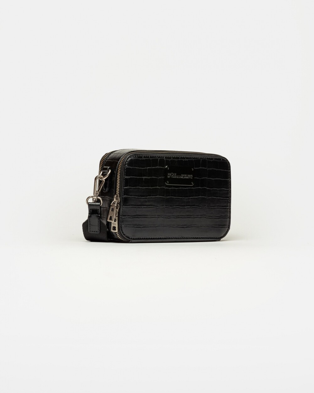 Bandolera New Penny en efecto cuero croco Negro