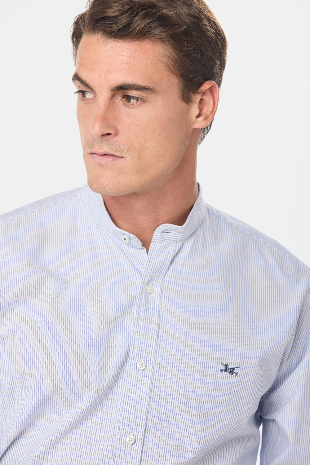 CAMISA MAO OXFORD A RAYAS Celeste