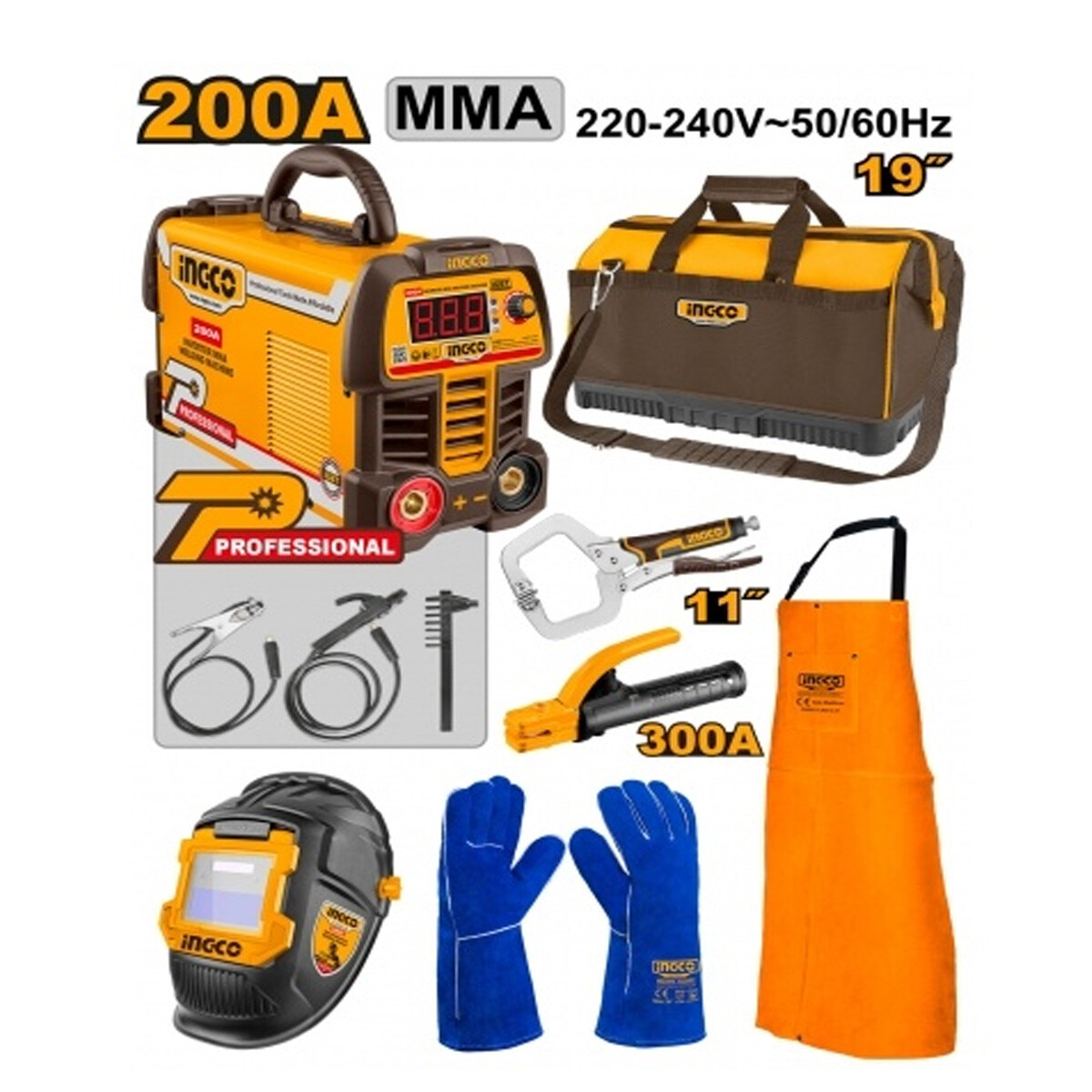 SET 7PCS HERRAMIENTAS PARA SOLDAR SOLDADORA INVERTER MMA 200A + CARETA + DELANTA 