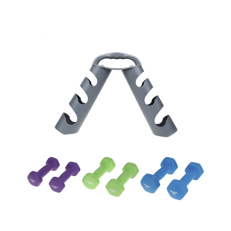 Set de mancuernas revestidas con soporte plegable Best Gris