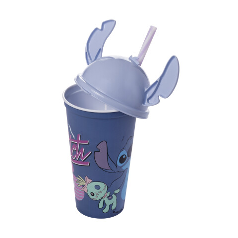 Vaso Plástico Milk Shake con Forma y Pajita Stitch 500 ml AZUL