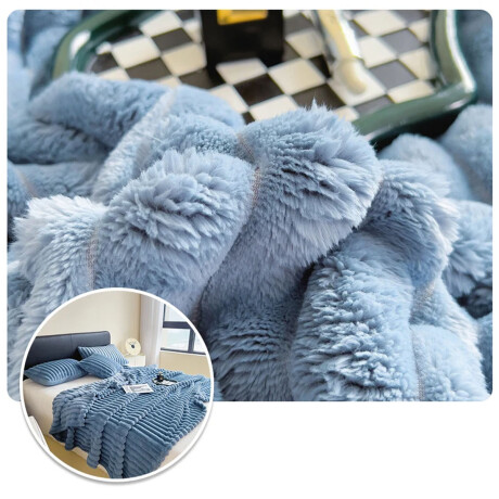 Manta Frazada Polar 1 Plaza Acanalada Suave Cálida Cama Sofá Celeste