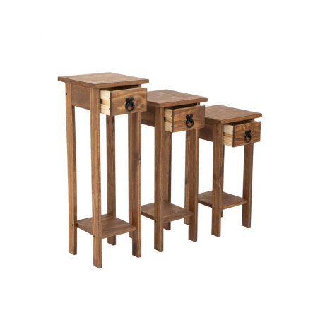 Conjunto Set De Mesas Pedestal Madera Maciza Linea Mexicana Oscuro
