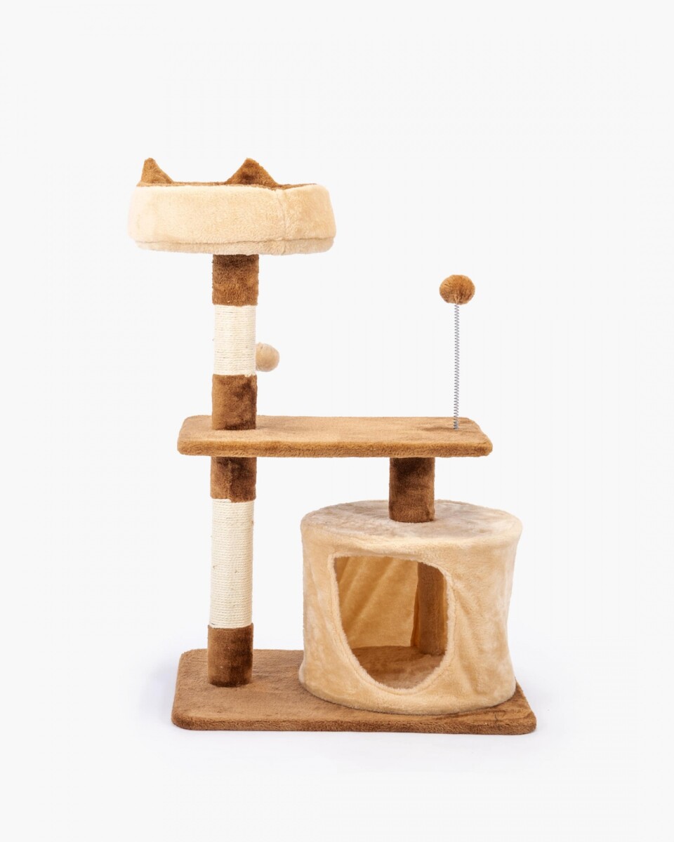 Rascador trepador con casita 64*41*87cm, Marrón/Beige - Rascador Trepador Con Casita 64*41*87cm, Marrón/beige 