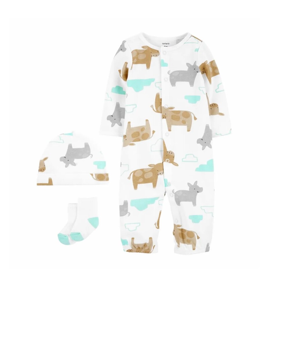 Enterito Carters Con medias y gorro - Primer Muda NB - Cow Grey 