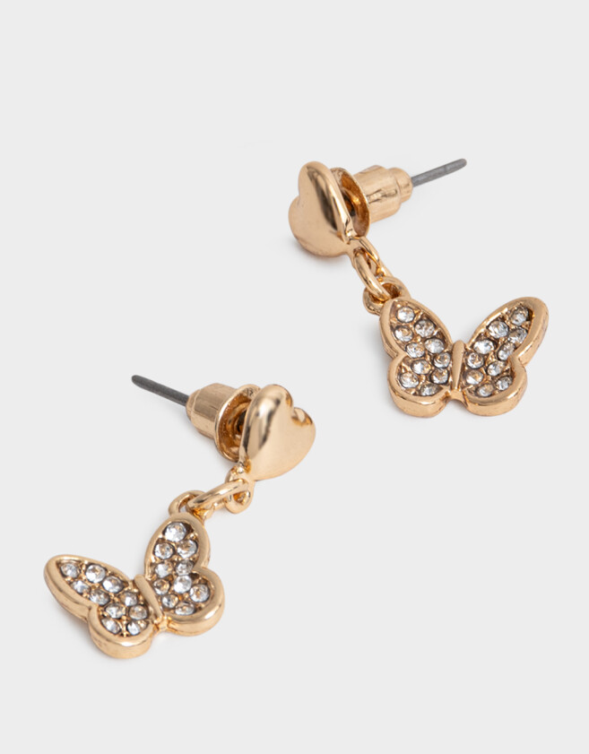 Aros Colgantes Cortos Bañada en Oro Aros Colgantes Mariposas Bañados En Oro - Dorado