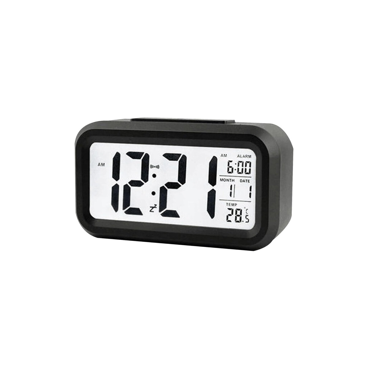 Reloj de escritorio digital con luz y alarma - Negro 