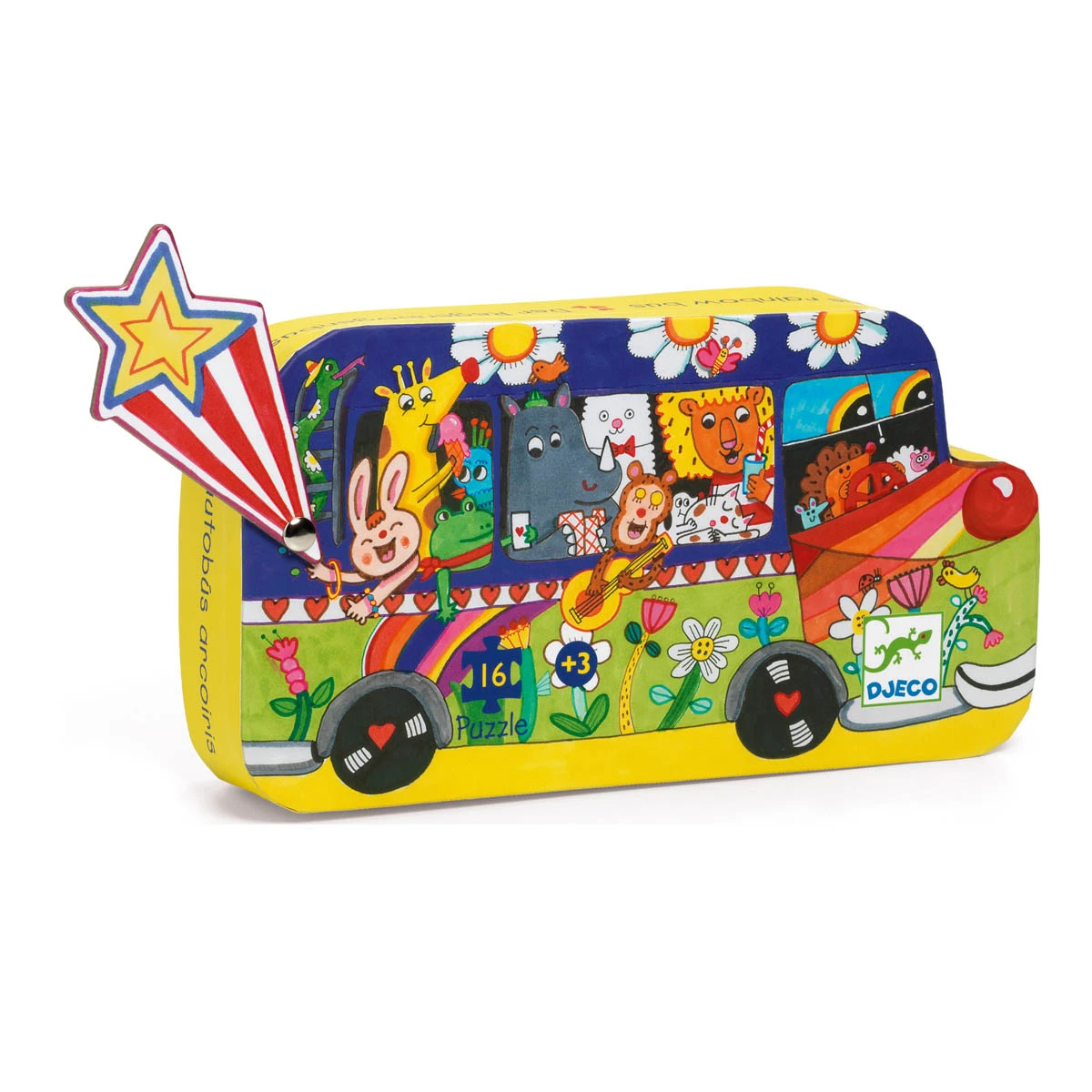 Puzzle mini silueta de autobús arcoíris de 16 piezas Djeco 