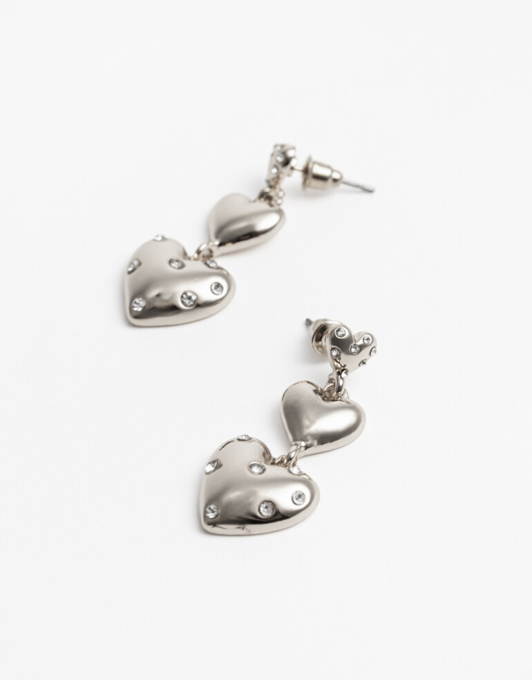 Aros Colgantes Largos Metal Aros Largos Corazón Delicado - Plateado Rodio