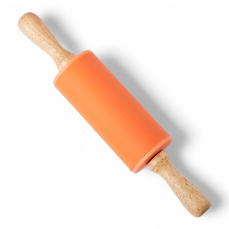 Palote Rodillo Para Amasar De Silicona Y Madera 23cm Naranja