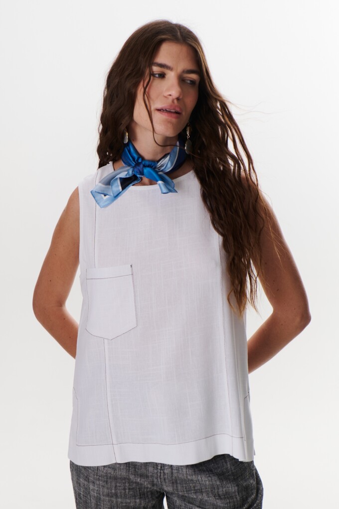 TOP LINO POCKET BLANCO