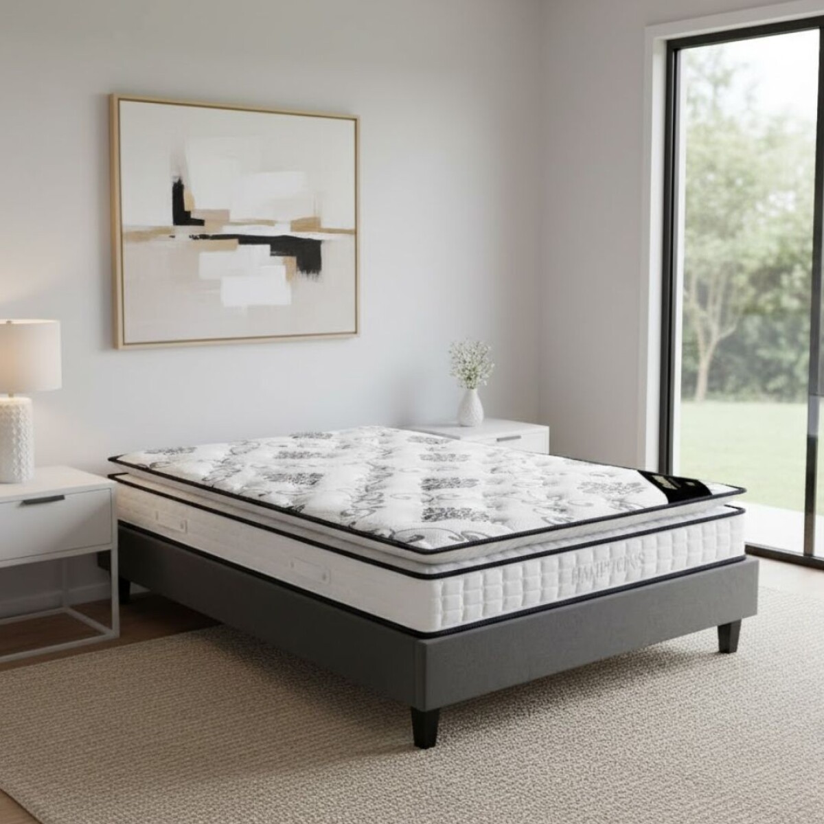 Sommier 2 Plazas Cama + Colchon Hamptons Bronze Lcm 