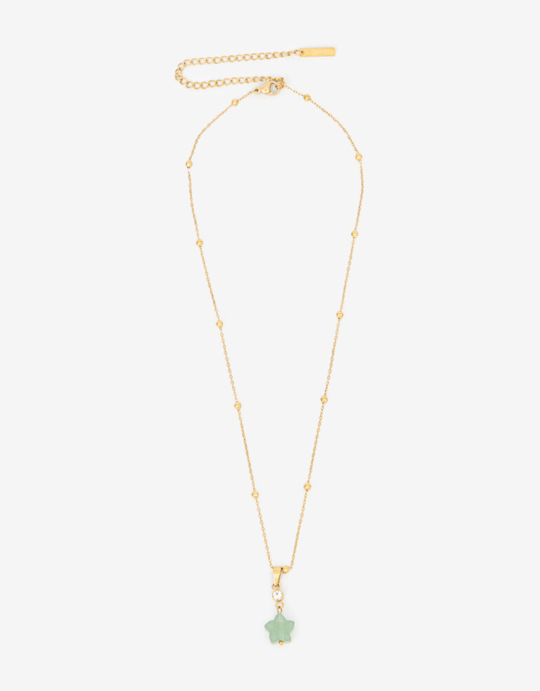 Cadena Corta con Dije Piedra Collar De Acero Con Piedra - Dorado
