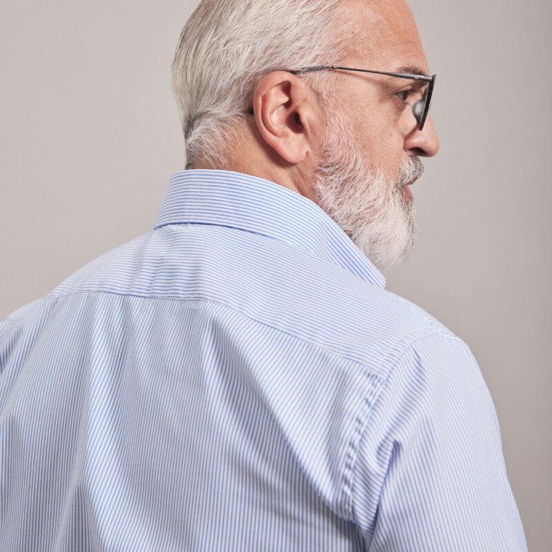 CAMISA OXFORD BLANCO RAYA CELESTE