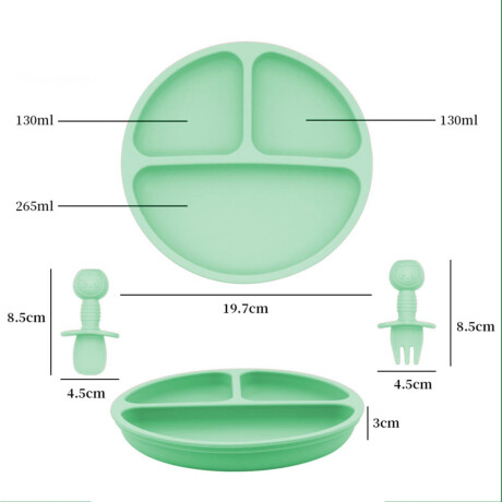 Set X10p Plato Comer Bebe Silicona+ Cubierto Vaso Verde