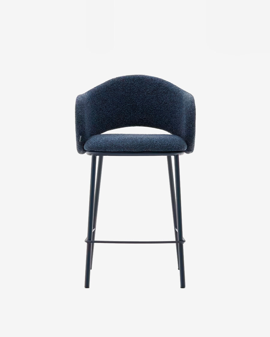 Taburete Maina de chenilla azul y patas de acero con acabado azul FSC Mix Credit 65 cm