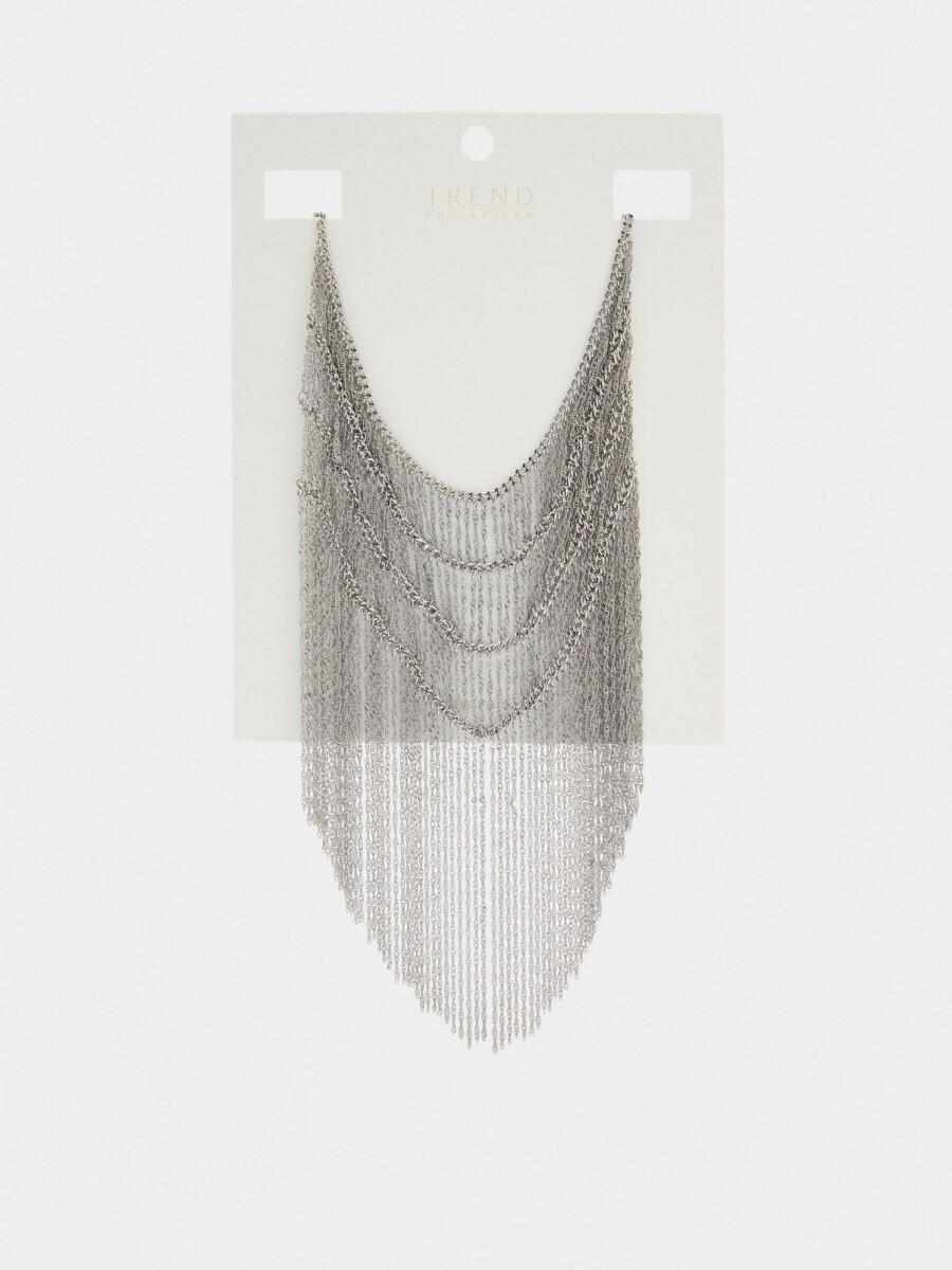 Collar Largo Babero De Cadenas plateado
