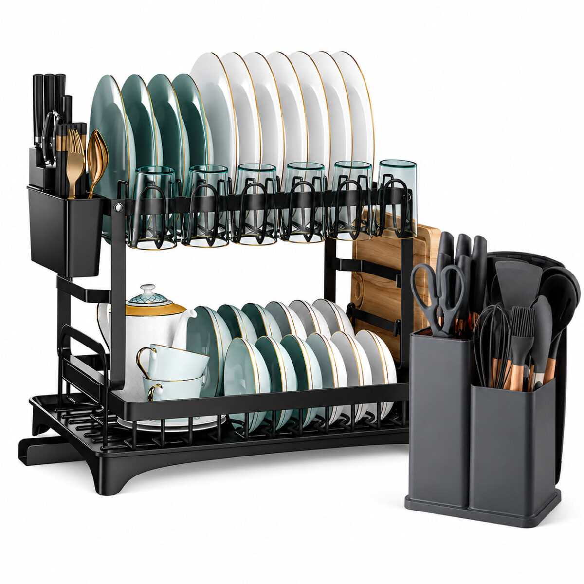Set Utensilios Cocina 19Pz + Escurridor 2Niv Acero Inox - Gris 