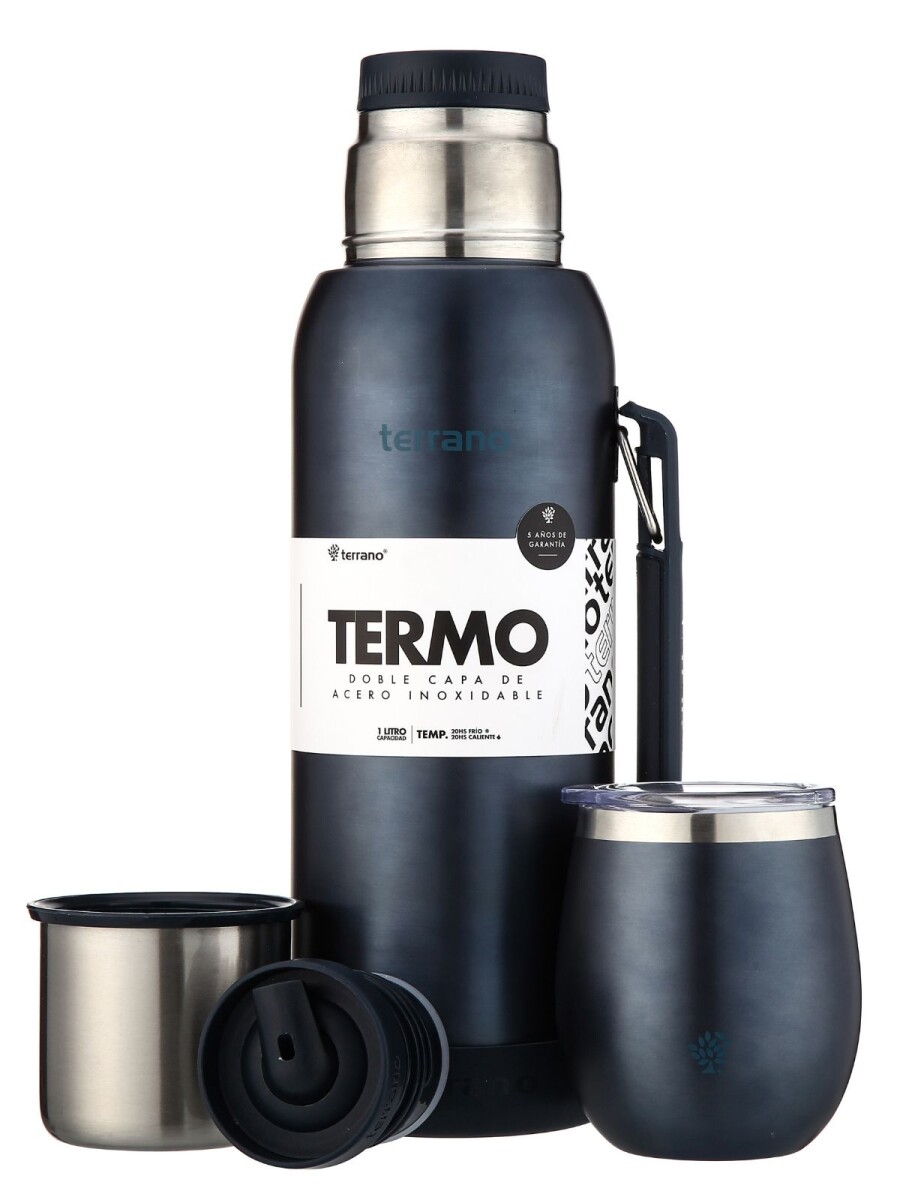 Set Acero 1Lt. Mate con Tapa - Azul Metalizado 