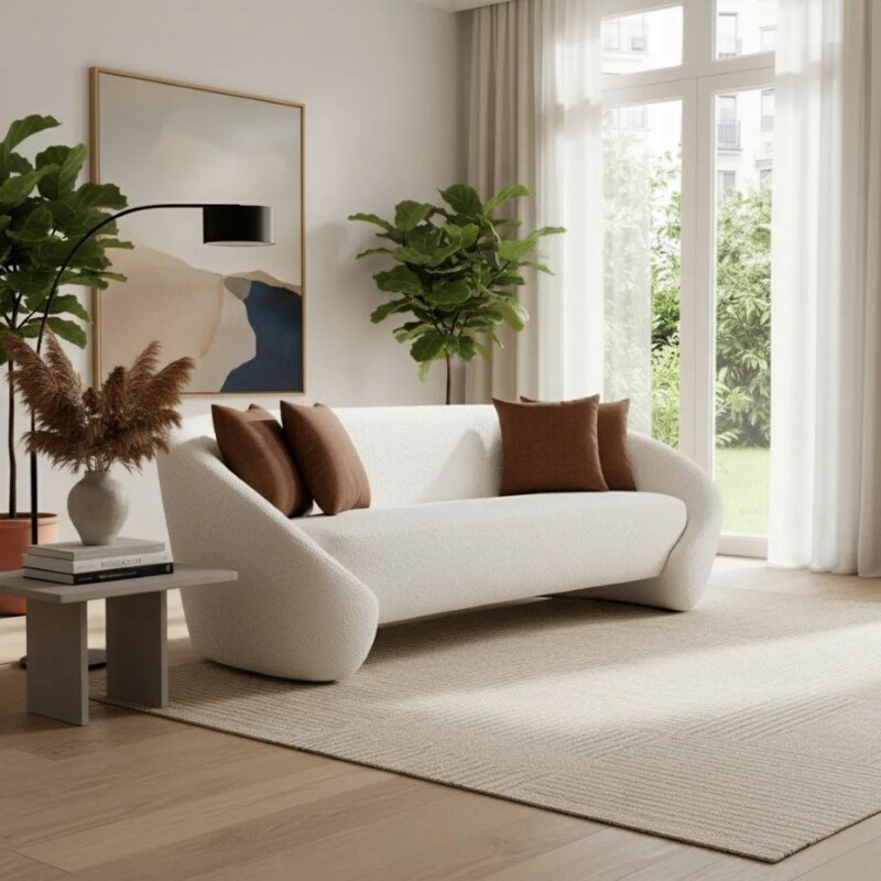 SOFA 3 CUERPOS - TAPIZADO TELA BEIGE - ALMOHADONES LADRILLO SOFA 3 CUERPOS - TAPIZADO TELA BEIGE - ALMOHADONES LADRILLO