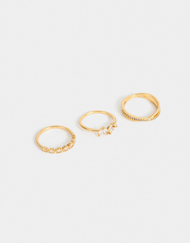 Sets Anillos Premium Gold Set De Anillos Oro Zirconia - Dorado