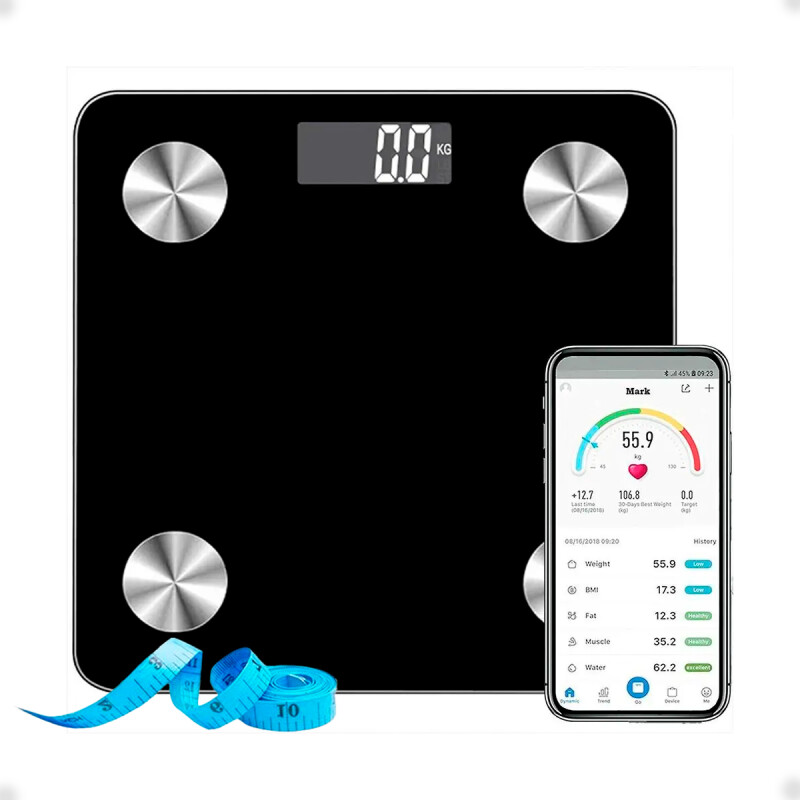 Balanza Smart Con App Para Celular Compatible con Google Fit Apple Health Negro