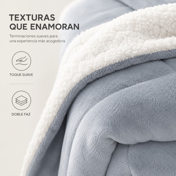 Frazada Manta Polar Con Corderito Acolchado 1 Plazas 200x150 Gris Claro