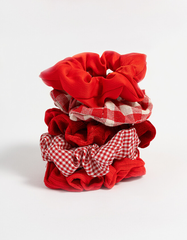 Skunzies Set por 5 Set De Scrunchies Monocromático - Rojo Labial