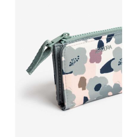 Billetera Nylon Con Cierre Estampado Flores