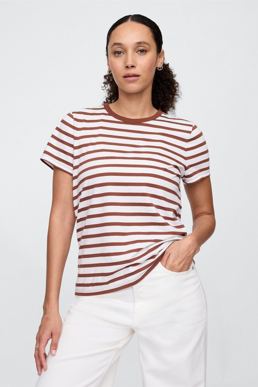 Remera A Rayas Cuello Redondo Mujer Root Brown