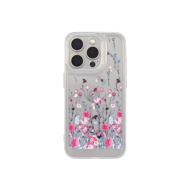 Protector para iPhone 15 Pro transparente diseño flores Protector Para Iphone 15 Pro Transparente Diseño Flores