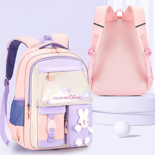 Mochila Kawaii Escolar Infantil Diseño Peluche Conejito Color Rosado
