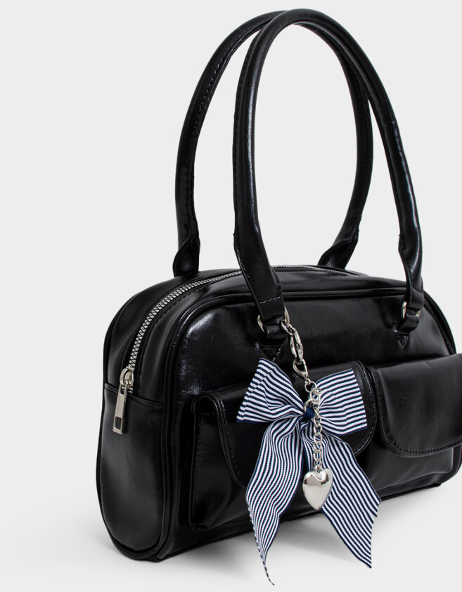 Bowling Romántico Cartera Bowling Con Charm - Negro