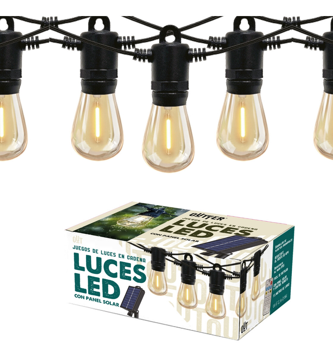 Guirnalda Guia De Luces Led Solar 7.5 Mts Luz Cálida - Blanco 