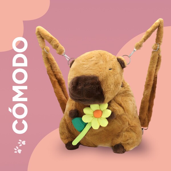 Mochila Infantil Capibara Peluche con Cierre y Flor Amarilla Diseño Capibara Flor Amarilla
