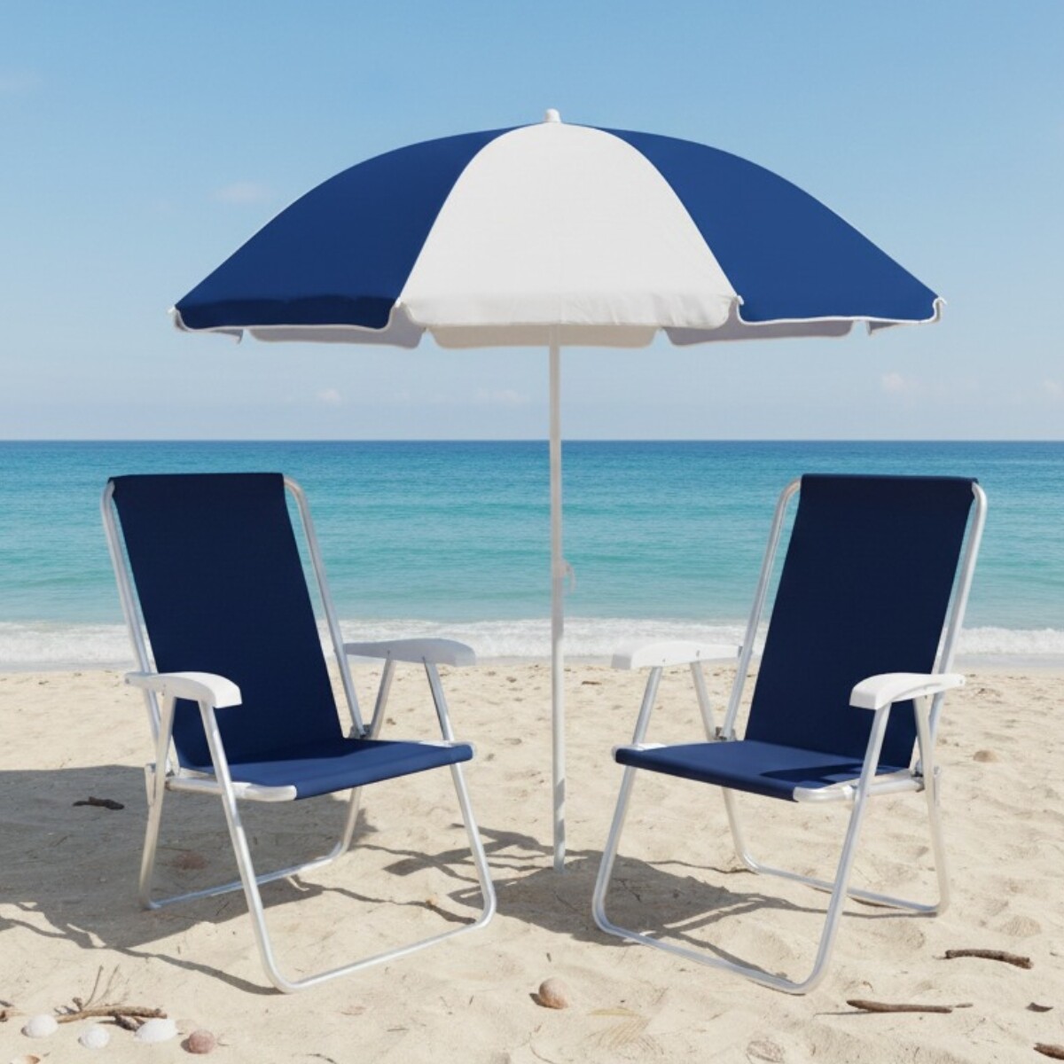 Set x2 Silla Alta Conforto Sannet + Sombrilla - AZUL 